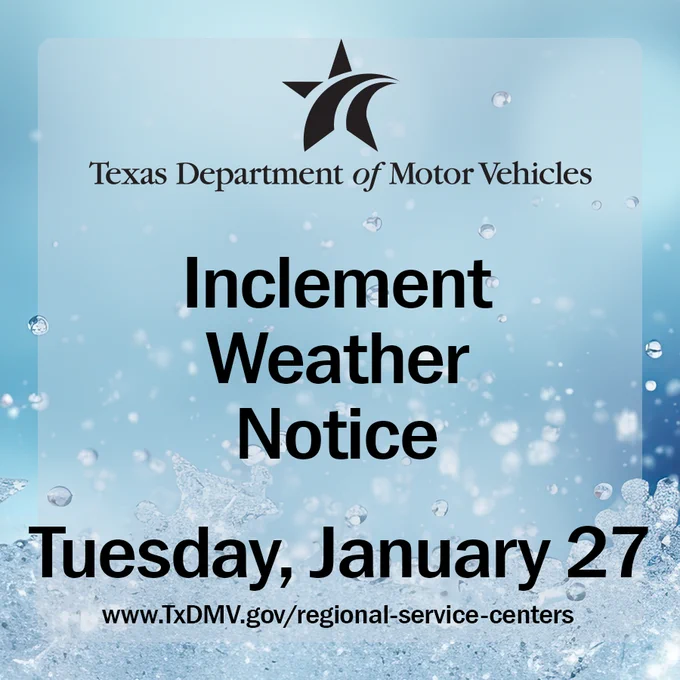 decorative graphic that reads "Inclement weather notice - Tuesday, January 27"