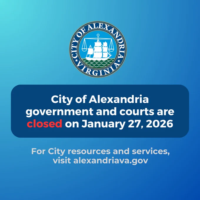 City of Alexandria government and courts are closed on January 27, 2026

For City resources and services, visit alexandriava.gov