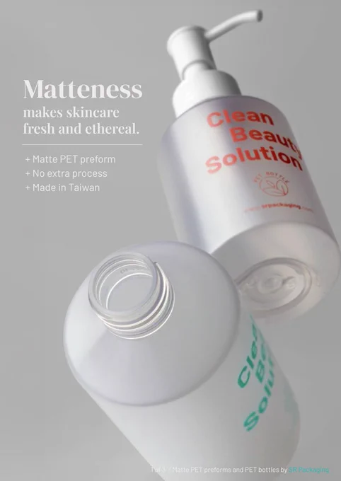 Matte PET preforms and PET bottles for skincare packaging
