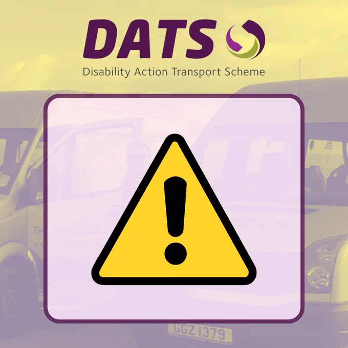 Image of a yellow warning symbol with the DATS logo above