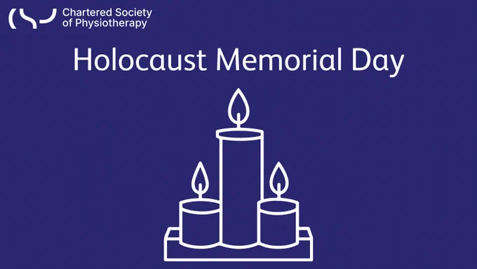 Dark blue graphic with an image of three candles. There is also the text ‘Holocaust Memorial Day’.