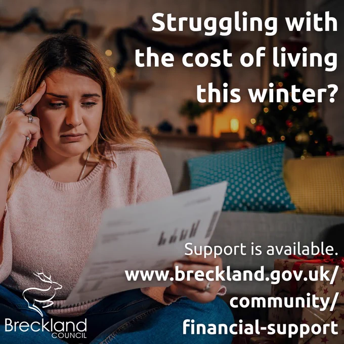 Struggling with the cost of living this winter?
Support is available.
www.breckland.gov.uk/community/financial-support