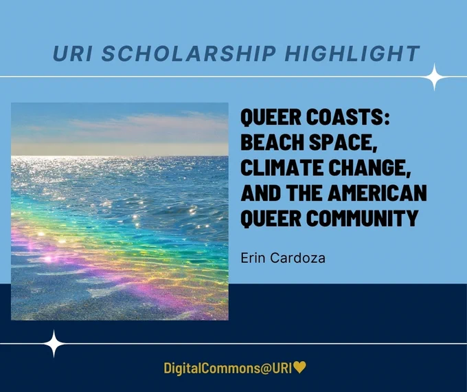 A pastel rainbow on the water along the shoreline with an ocean fading into the distance.