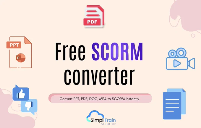 FREE PPT to SCORM Converter. Convert PPT, DOC, PDF, MP4 to SCORM for free. No strings attached. FREE SCORM Converter