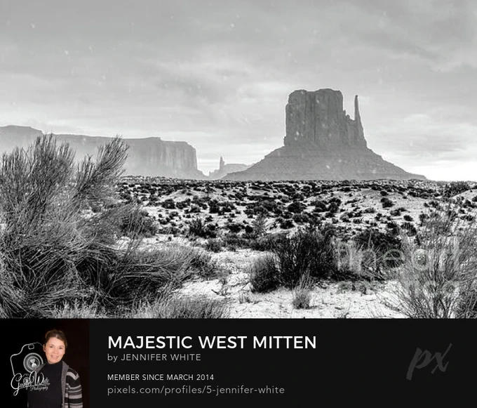 I captured this black and white photograph of another view of this rare spring storm sweeping across Monument Valley Navajo Tribal Park, taken as sleet and snow moved quickly through the desert landscape @FineArtAmerica 
https://5-jennifer-white.pixels.com/featured/majestic-west-mitten-in-the-storm-grayscale-jennifer-white.html
#buyintoart #landscapephotography 
