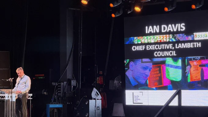 Council leader on a stage