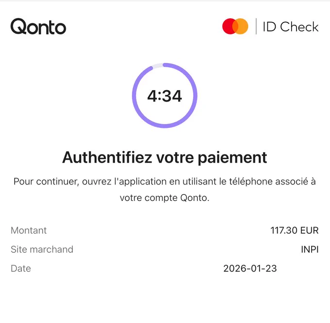 Paiement en ligne de 117,30 € sur Qonto