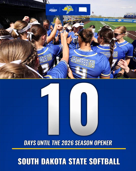 A graphic with a picture of a team huddled up along with numbers signifying 10 days until the start of the 2026 season