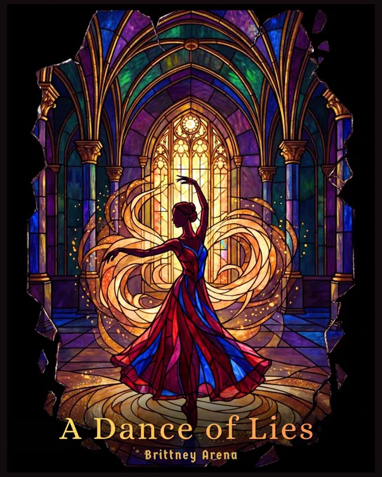 Stained glass window featuring a dancer. A Dance of Lies.