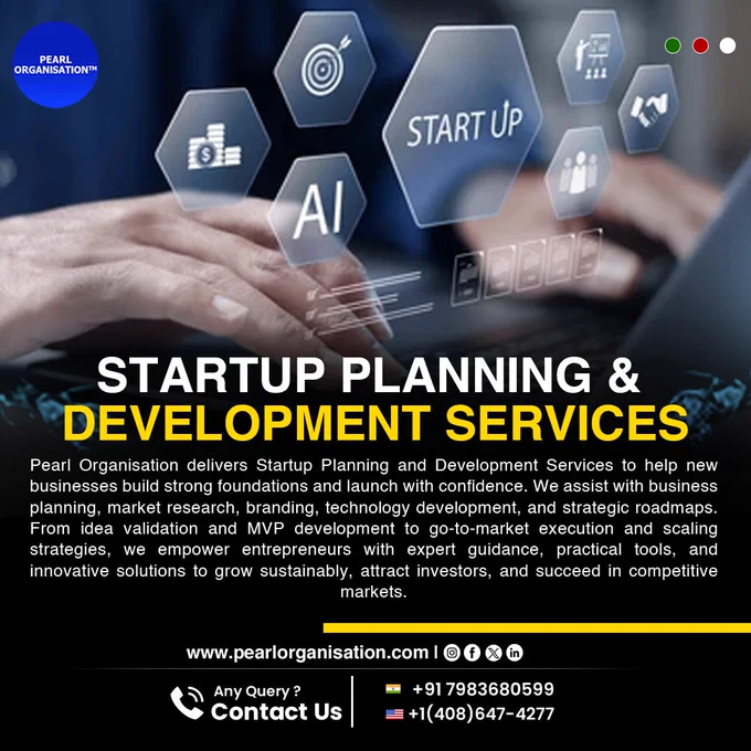 Entrepreneur working on a laptop with startup and innovation icons.
