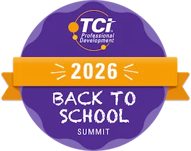 Logo for the TCI 2026 Back to School Summit featuring a purple and orange design with bold lettering.