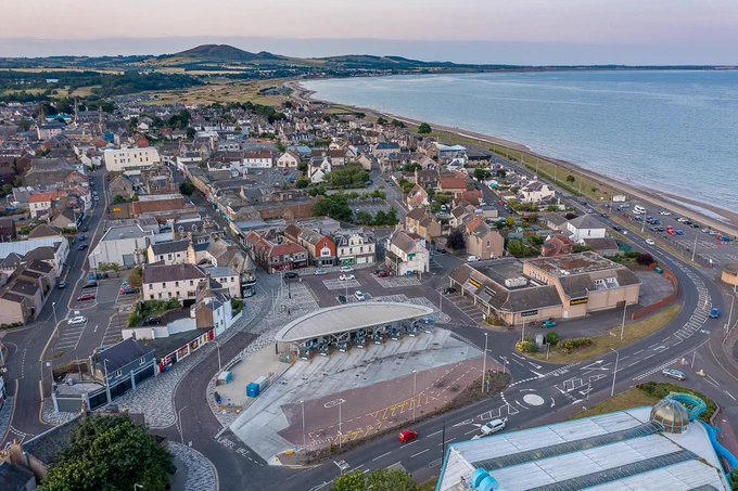 Leven Bus Station and the nearby Promenade Car Park from above.