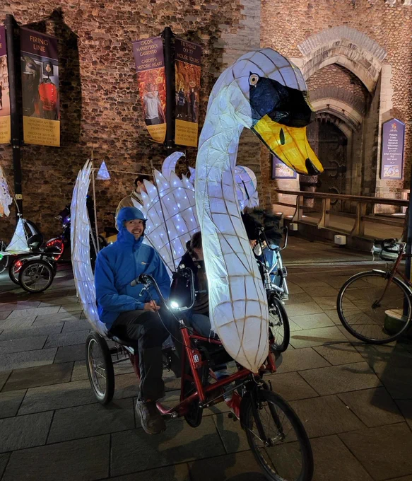 Photo outside Cardiff Castle of one of the cycles at last year's lantern ride 