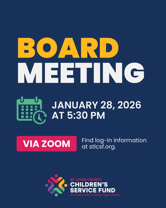 A digital flyer advertising that the CSF Board of Directors will meet at 5:30PM on January 28, 2026. Meetings are open to the public and held via Zoom. 