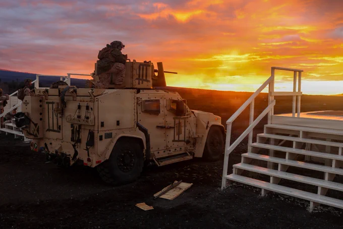 U.S. Marine Corps Sgt. Andrew Montpetit, a machine gunner with 3rd Littoral Combat Team, 3rd Marine Littoral Regiment, 3rd Marine Division, adjusts fire on a M2 .50 caliber machine gun during a live-fire training event at Pohakuloa Training Area, Hawaii, Jan. 15, 2026. The training exercise at PTA refined weapon system and tactical proficiency, strengthening overall combat readiness and preparing 3rd LCT for future operational requirements. Montpetit is a native of Wisconsin. (U.S. Marine Corps photo by Cpl. Ernesto Lagunes)