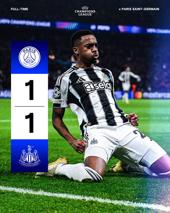 Full-time: PSG 1 Newcastle United 1. 