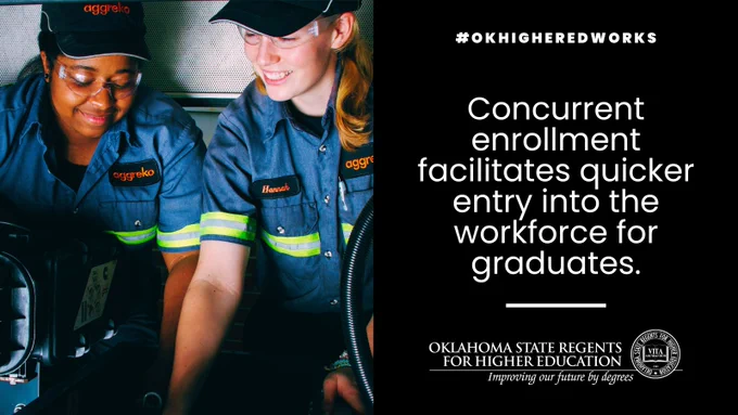 Two mechanic students. Text reads: "Concurrent enrollment facilitates quicker entry into the workforce for graduates."