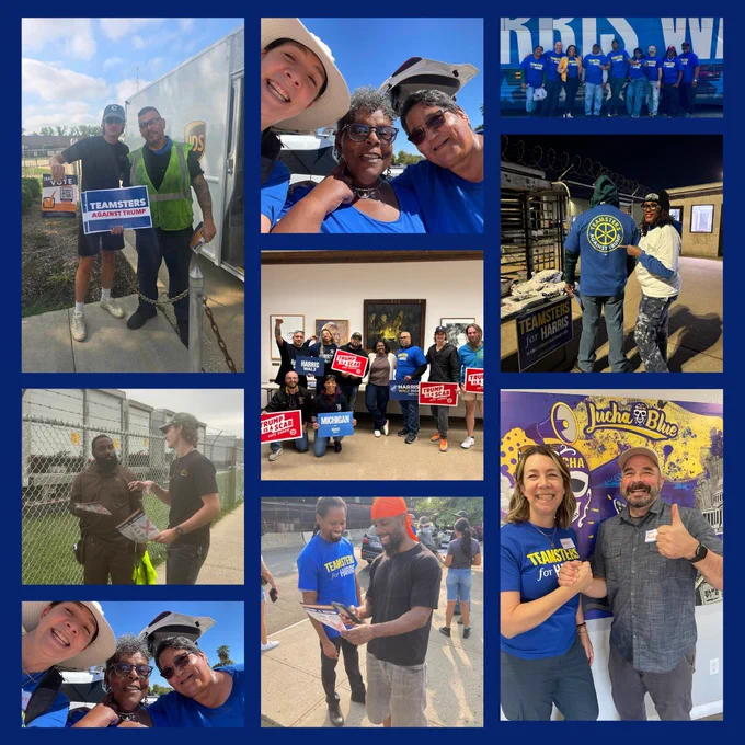 A photo collage showing Teamsters Against Trump in battleground states all across the US. 