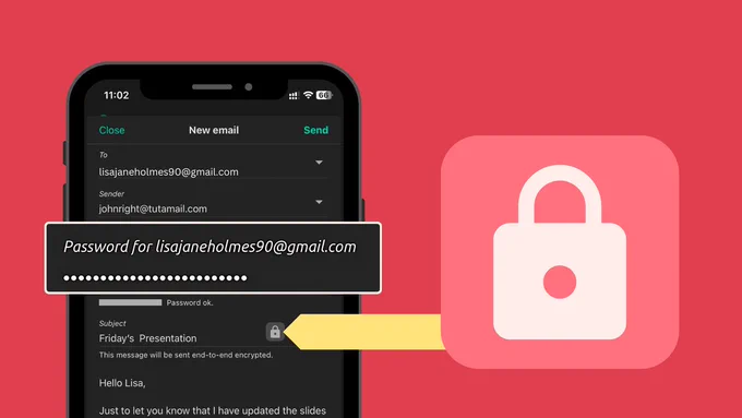 A graphic showing how to send an end-to-end encrypted email to a non-Tuta user.