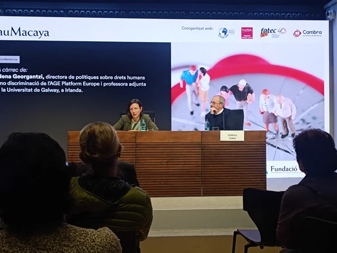 Nena Georgantzi, Human Rights Manager at AGE, at the Cycle of Debates on Longevity, co-organised by Fundación Ernest Lluch, Club de Roma, Fundación ”la Caixa,” and AGE Platform Europe member FATEC in Barcelona.