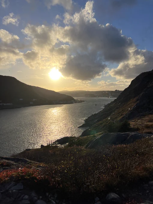 The sun setting over St. John's harbor