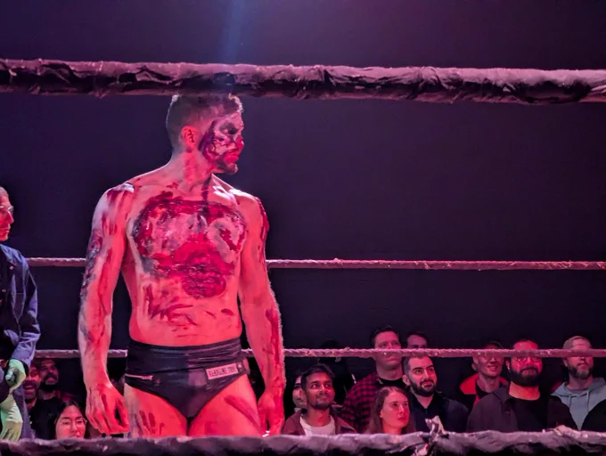 A wrestler - Psycho Mike - made up to look like a zombie
