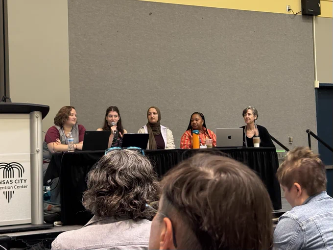 Student Julia DeAngelo speaking during the panel