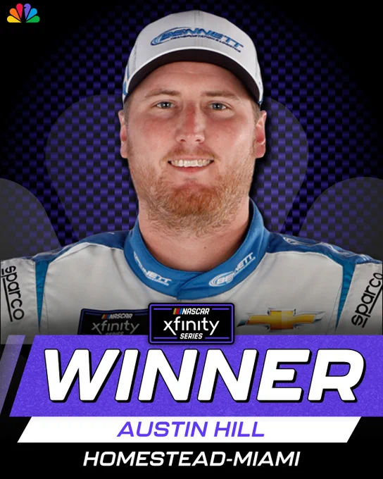 Austin Hill wins the NASCAR Xfinity Series race at Homestead-Miami Speedway to punch his ticket into the championship race for the first time of his career.