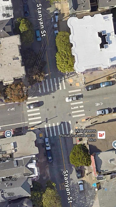 satellite view image of Parnassus Avenue and Stanyan Street intersection in SF