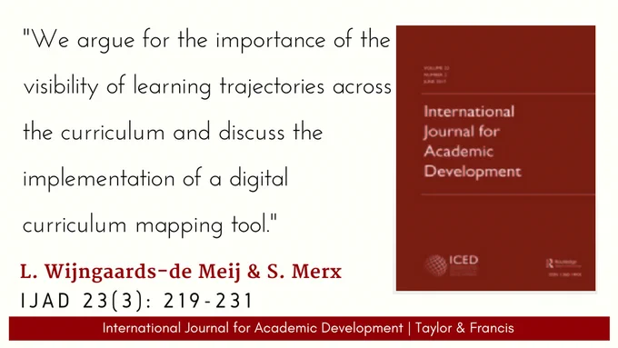 IJAD logo and a quote from an article by Leoniek Wijngaards-de Meij & Sigrid Merx: "We argue for the importance of the visibility of learning trajectories across the curriculum and discuss the implementation of a digital curriculum mapping tool."