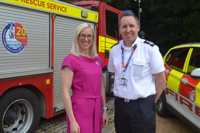 Krissie Stiles from Children’s Burns Trust (left) with Chief Fire Officer Dan Quin (right)