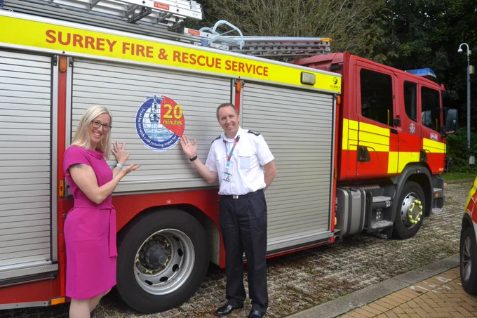 Krissie Stiles from Children’s Burns Trust (left) with Chief Fire Officer Dan Quin (right)