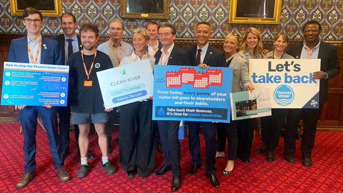Clive Lewis MP with water campaigners in Parliament, September 2024