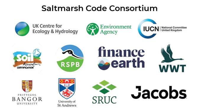 Logos of 11 organisations making up the Saltmarsh Code consortium