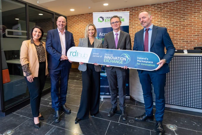 L-R: Eileen O'Donovan; Liam Cronin, CEO, RDI Hub; Sinead O’Riordan, Head of Channel Partnerships, Skillnet Innovation Exchange; Patrick O'Donovan TD, Minister for Further and Higher Education, Research, Innovation and Science; and Paul Healy, Chief Executive, Skillnet Ireland.