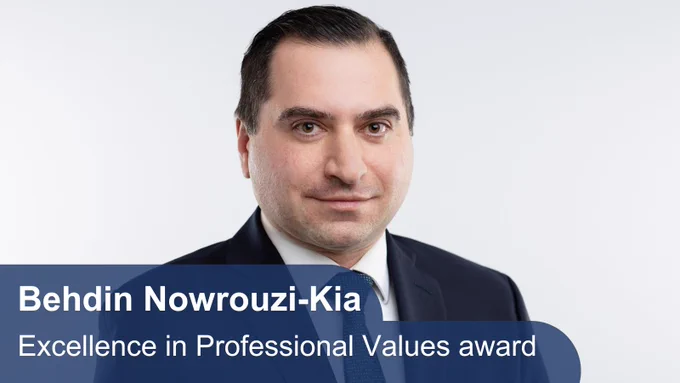 Behdin Nowrouzi-Kia receives Excellence in Professional Values award