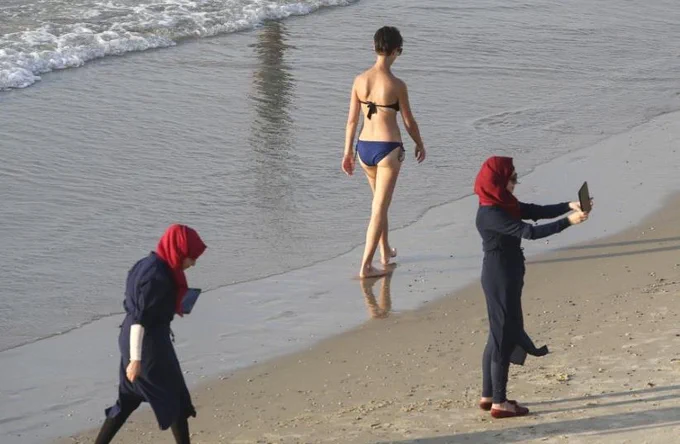 Zionists on the beech in Tel Aviv Apartheid Israel.