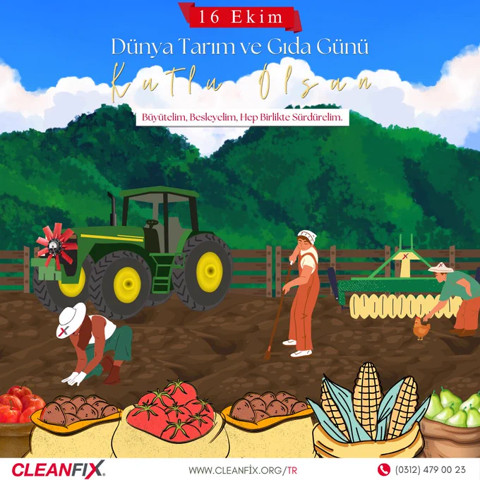 "Bugün Dünya Tarım ve Gıda Günü! 🌾🌍 Temiz ve verimli makineler, güçlü bir gelecek demek. Hep birlikte, sürdürülebilir bir dünya için çalışmaya devam ediyoruz!"  #DünyaTarımVeGıdaGünü #VerimliGelecek #CleanfixİleTarım #TemizMakineGüçlüTarım #cleanfixturkiye