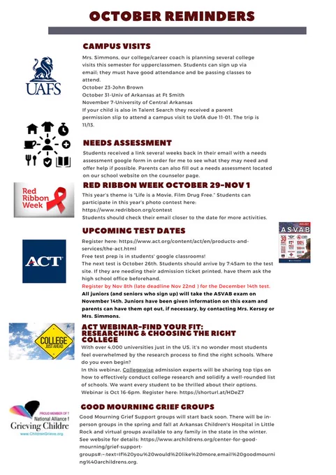 Counselor's October Newsletter 2
