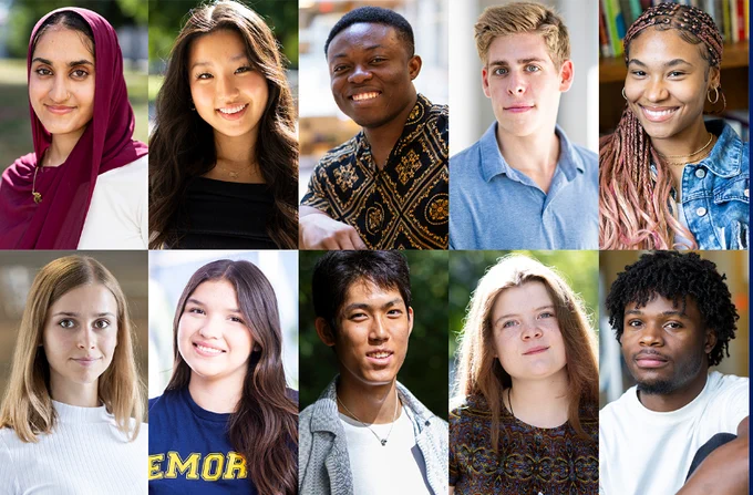 Two rows of five headshots of a diverse group of first-year students at Emory 