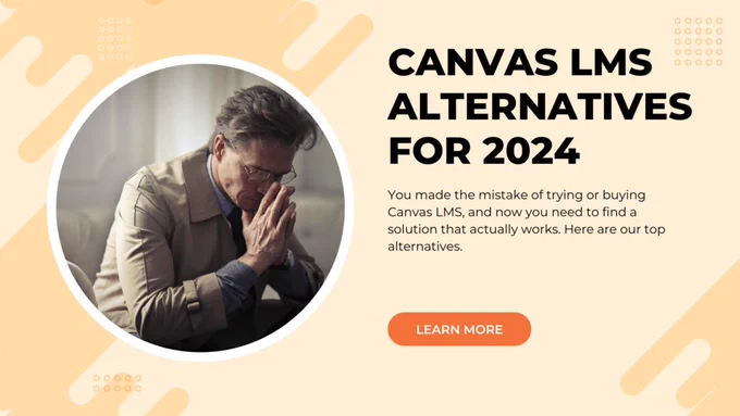 Disappointed man looks into hands after buying Canvas LMS.