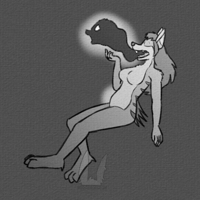 A female anthro character floating in the air, swallowing a billowing, cloudlike entity.