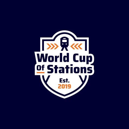 blue logo for world cup of stations with train  