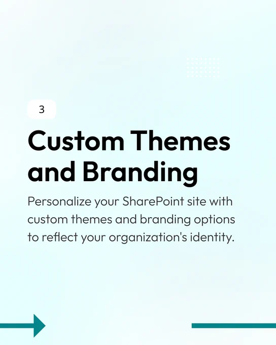 Various custom themes and branding options for SharePoint sites. The graphic showcases diverse color palettes, logos, and layouts, illustrating how organizations can personalize their SharePoint environments to reflect their unique identity.