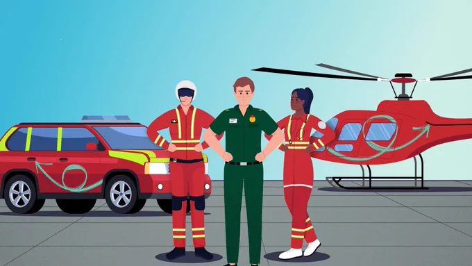 Graphics of emergency services staff and their vehicles