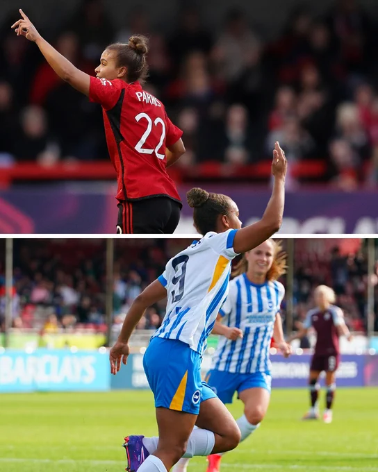 Nikita Parris celebrates goals for United and Brighton.