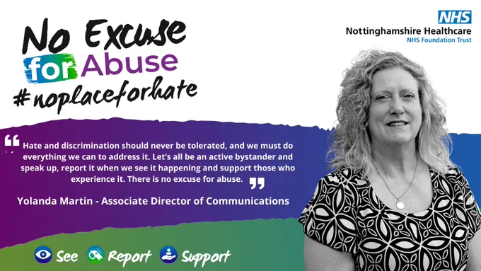 “Hate and discrimination should never be tolerated, and we must do everything we can to address it. Let’s all be an active bystander and speak up and report it when we see it happening and support those who experience it. 

There is no place for hate.”
Yolanda Martin, Associate Director of Communications
