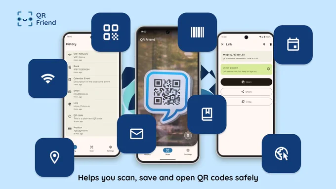 QR Friend - Helps you scan, save and open QR codes safely