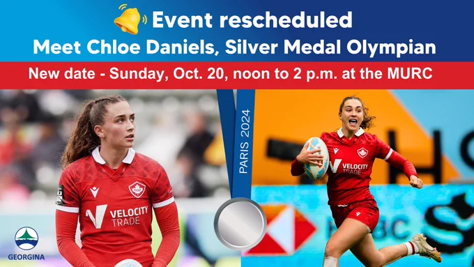 Meet Chloe Daniels, Georgina's hometown Olympic silver medalist this Sunday, Oct. 20, from noon to 2pm at the MURC. Chloe, Team Canada's Women's Rugby Sevens vice-captain will share her story with opportunities for autographs, photos & medal viewing. georgina.ca/events