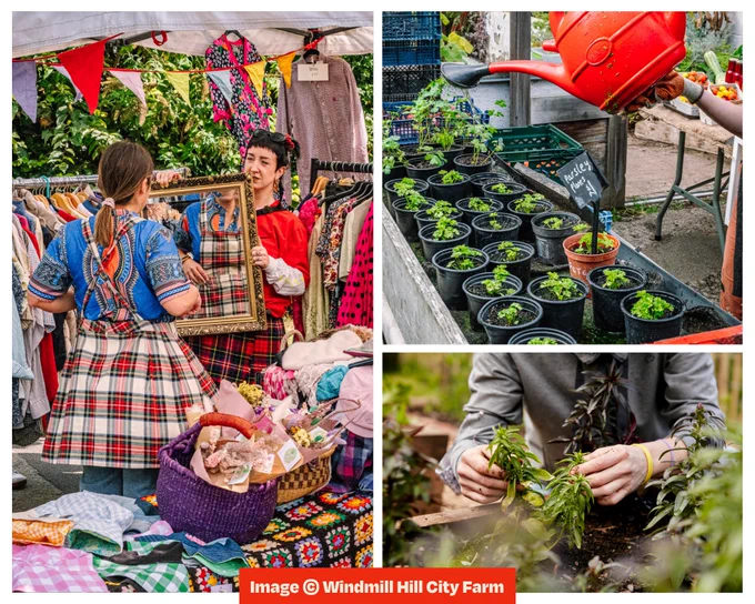 Photos of markets and growing plants at Windmill Hill City Farm